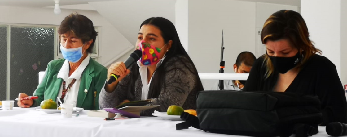 Mujer en mesa de mecanismo de participación y seguimiento